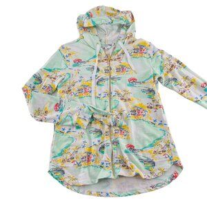 Crown & Ivy Womens Tropical Print Zip-Up Hoodie Jacket Medium Cotton/Polyester